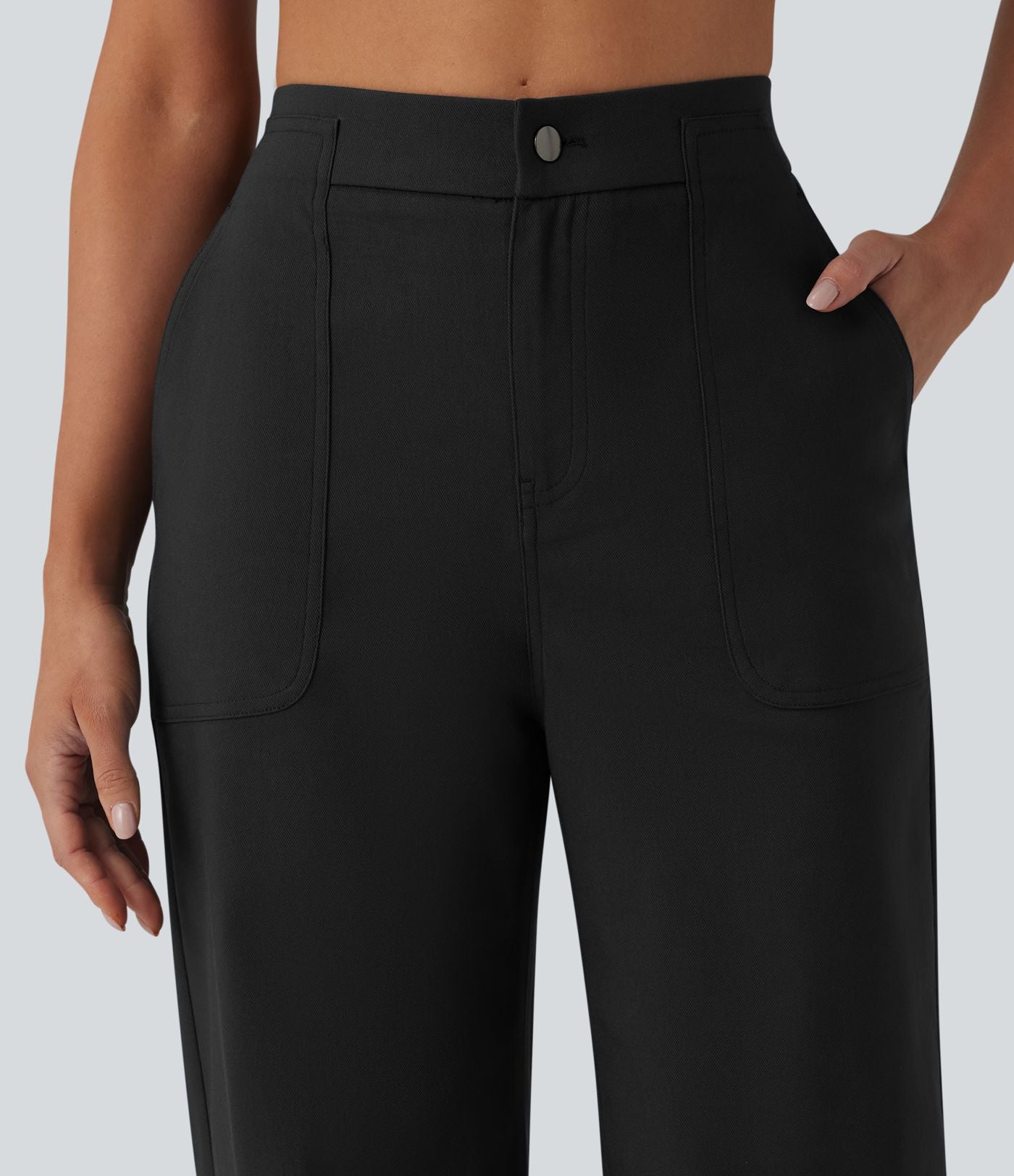 Pantalon casual droit taille haute avec poches