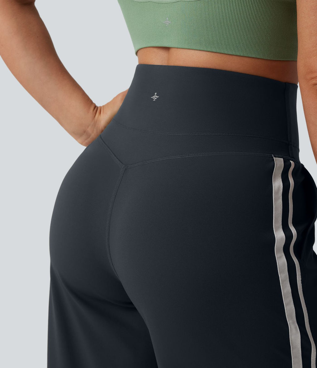 Pantalon ample yoga Halara UltraSculpt™ taille haute gainant à rayures color block avec poches