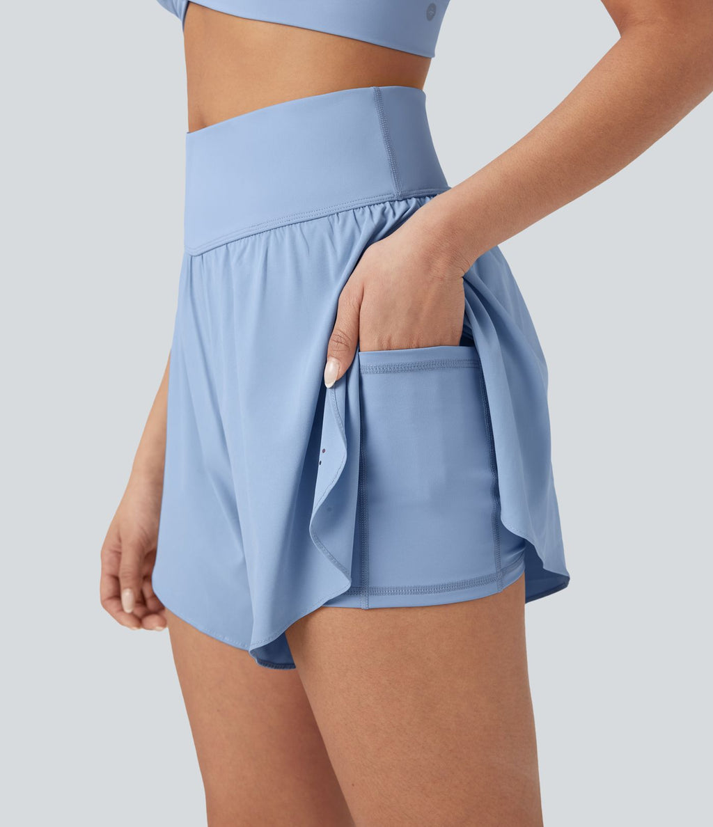 Short 2-en-1 de course gainant taille haute avec points réfléchissants, ourlet croisé et séchage rapide 12,5 cm avec poches SoftlyZero™
