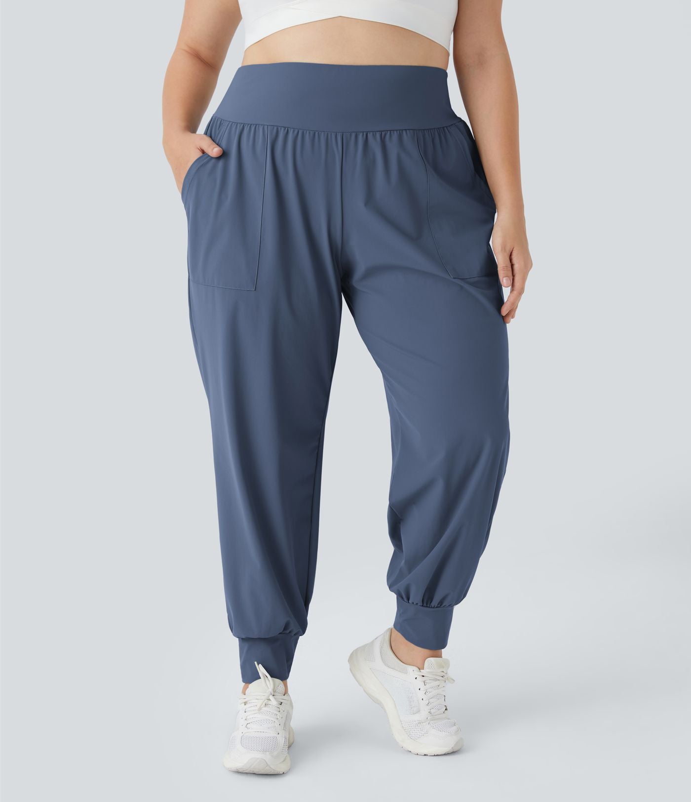 Jogging Yoga Grande Taille Taille Haute avec Poches Latérales Unies