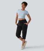 Jogging casual capri taille mi-haute avec cordon de serrage et poches