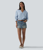 Blouse casual denim en lyocell col V manches longues