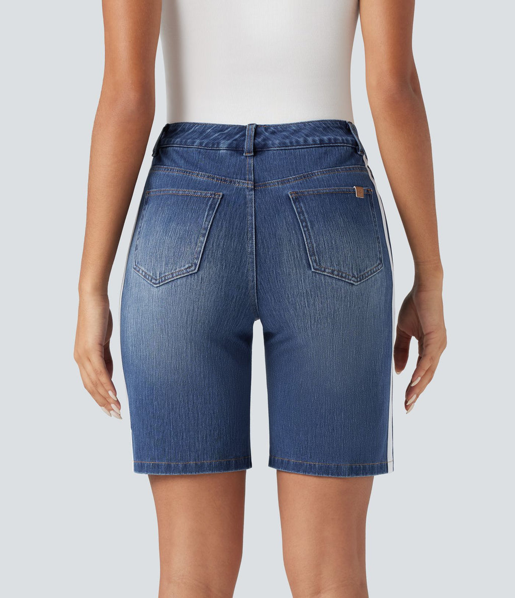 Short denim rayé Halara Flex™ taille haute avec poches