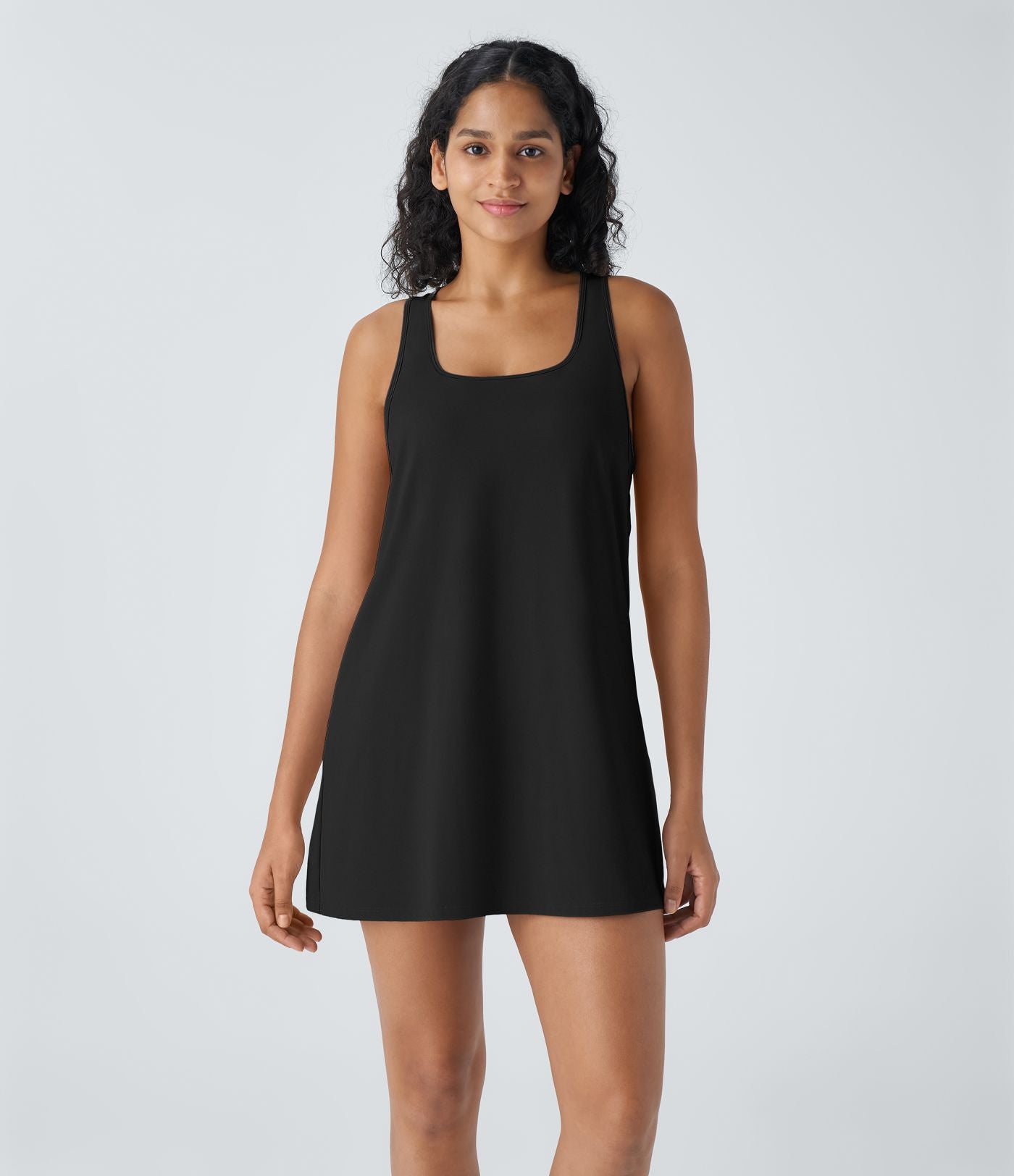 Ensemble 2 Pièces Robe Sport de Yoga Mini à Col en U Dos Nageur sans Manches avec Poches Latérales