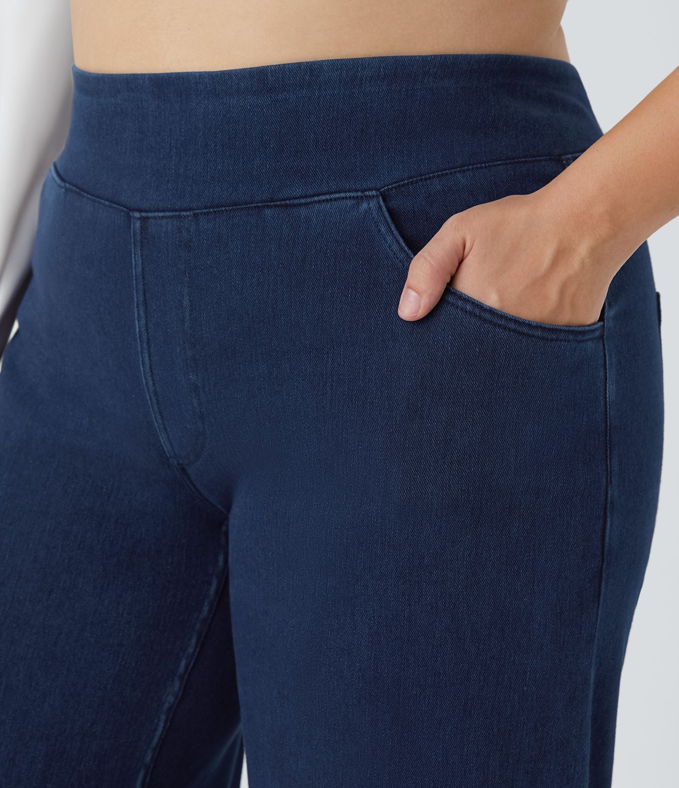 Halara Flex™ High Waisted Multiple Pockets Wide Leg Loose Stretchy Knit Casual Plus Size Jeans