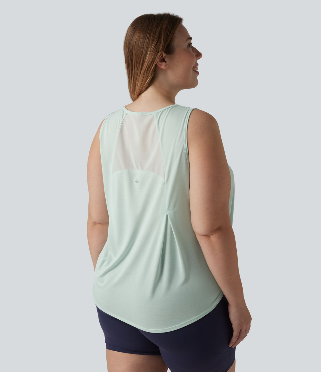Débardeur de course grande taille ourlet arrondi empiècement en maille contrastée