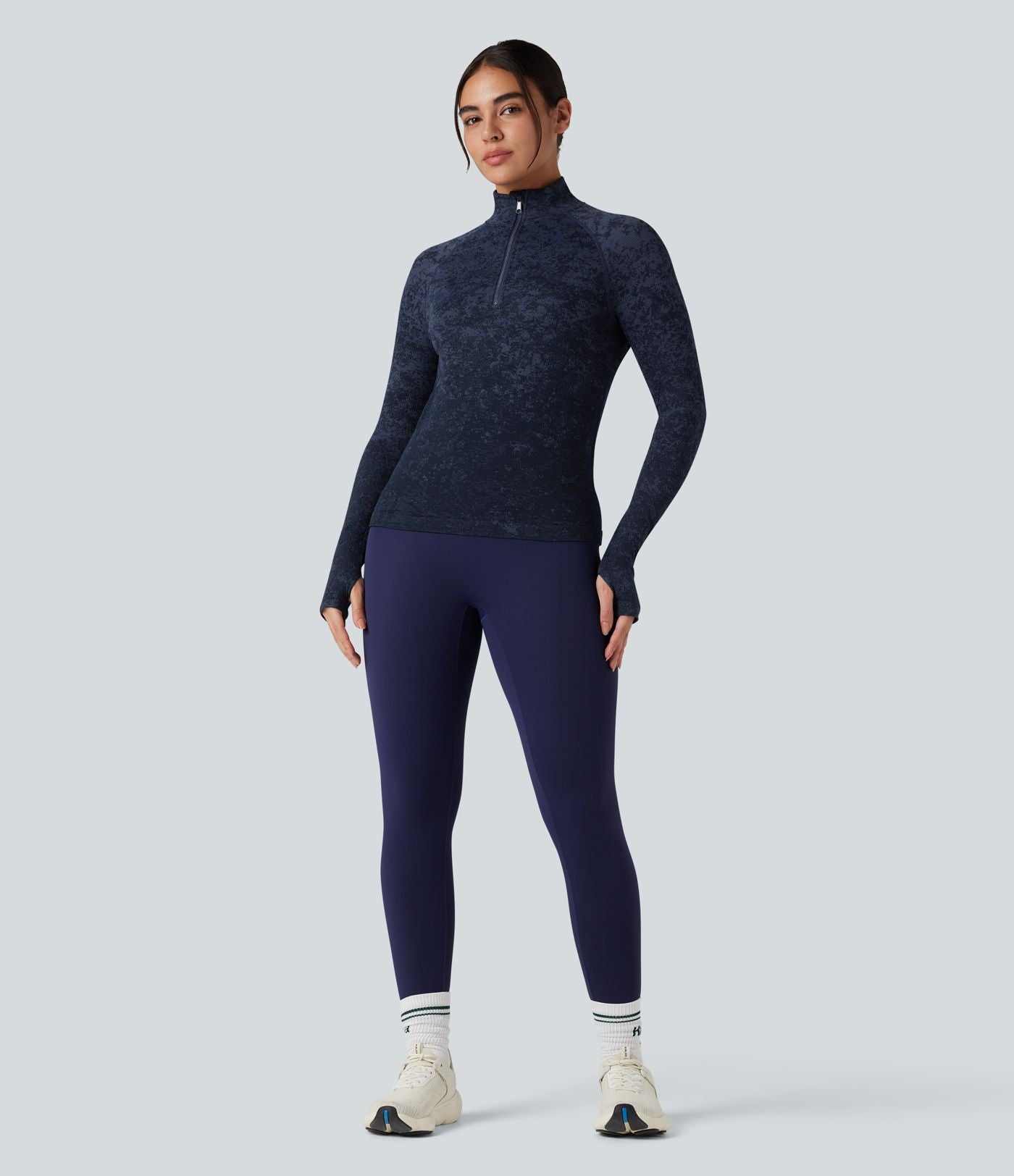 Haut de sport demi-zip à manches longues avec passants pouces sans couture OneForm Seamless Flow
