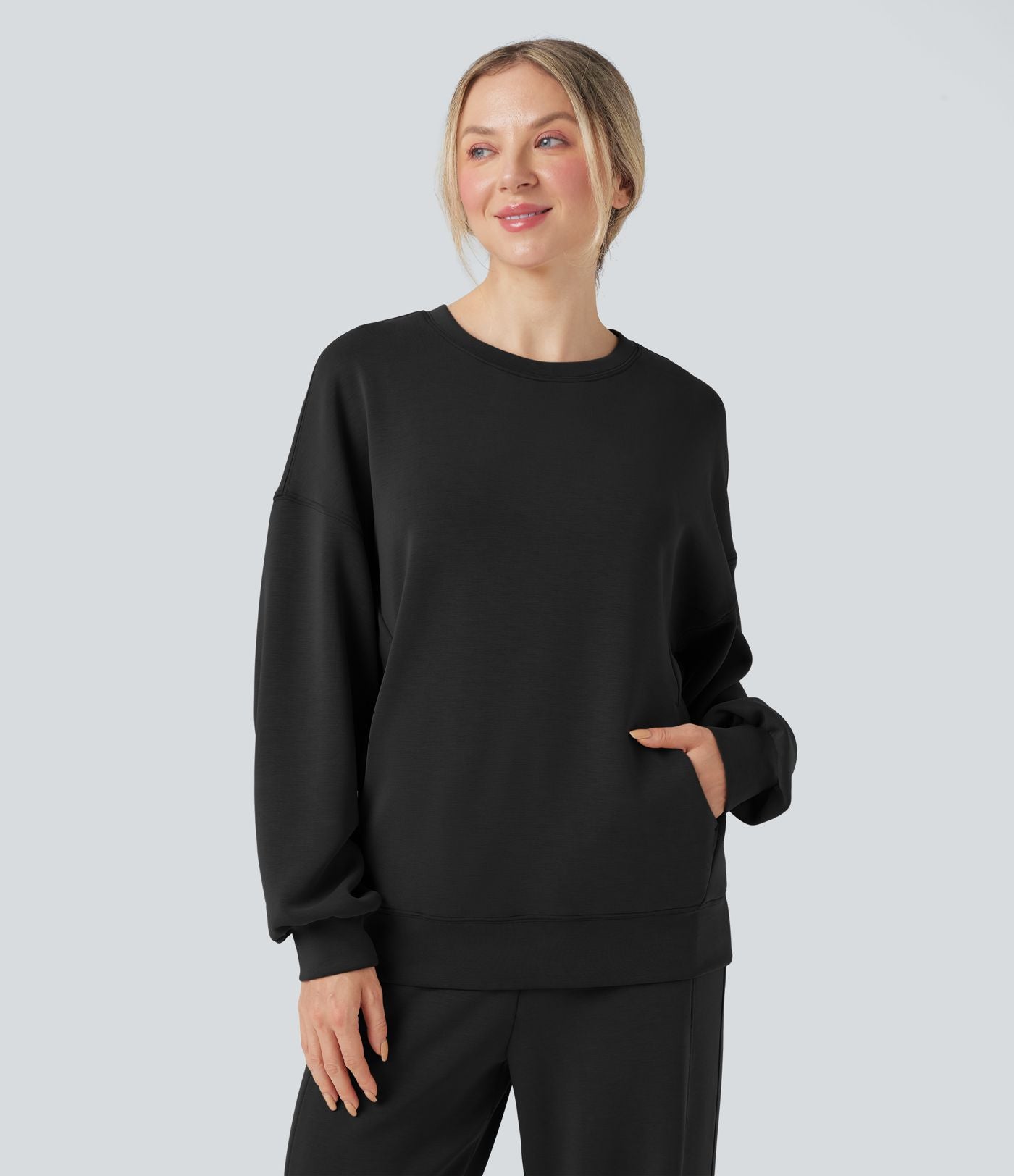 Sweat-shirt décontracté SpacerTek™ col rond, manches longues et dos croisé, avec poches