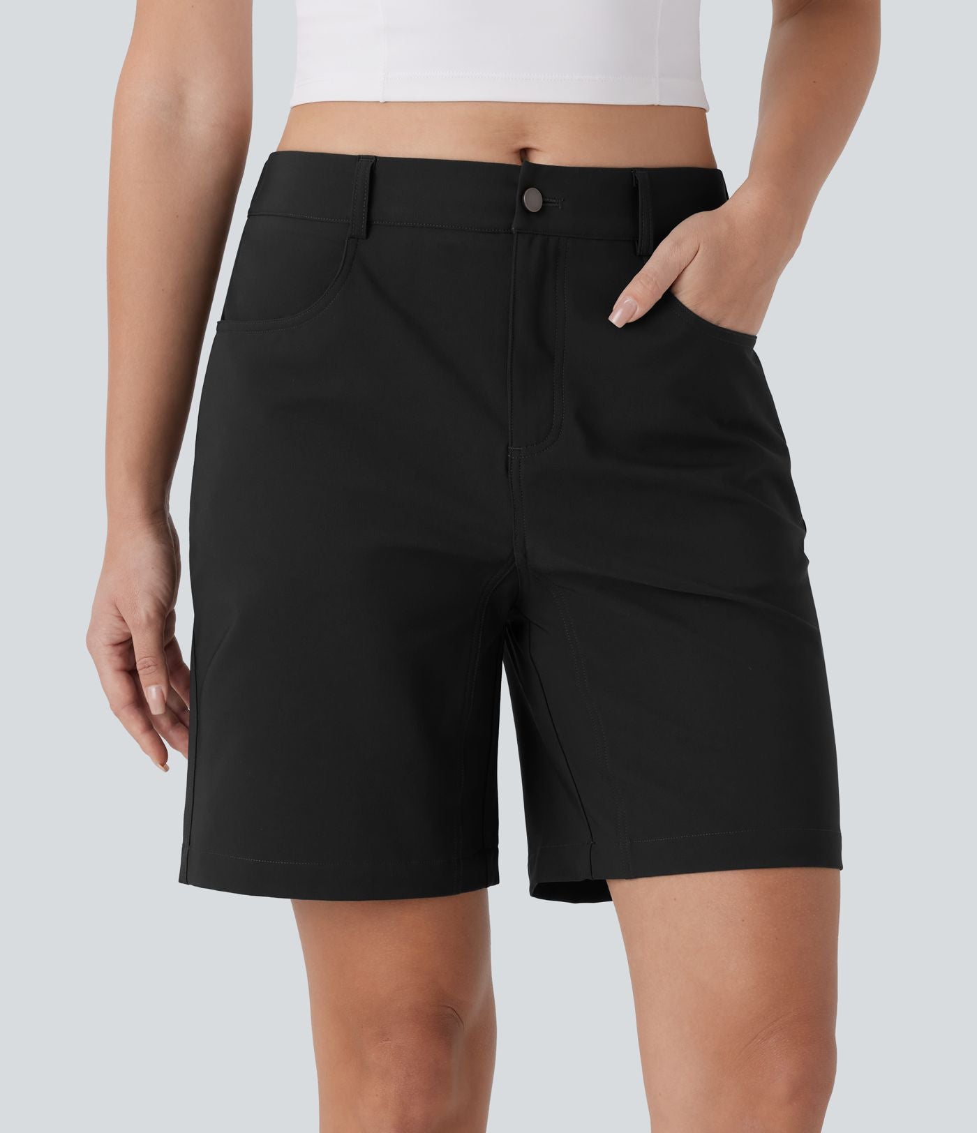 Short de randonnée déperlant taille moyenne 17,5 cm avec boutons, zip et poches multiples