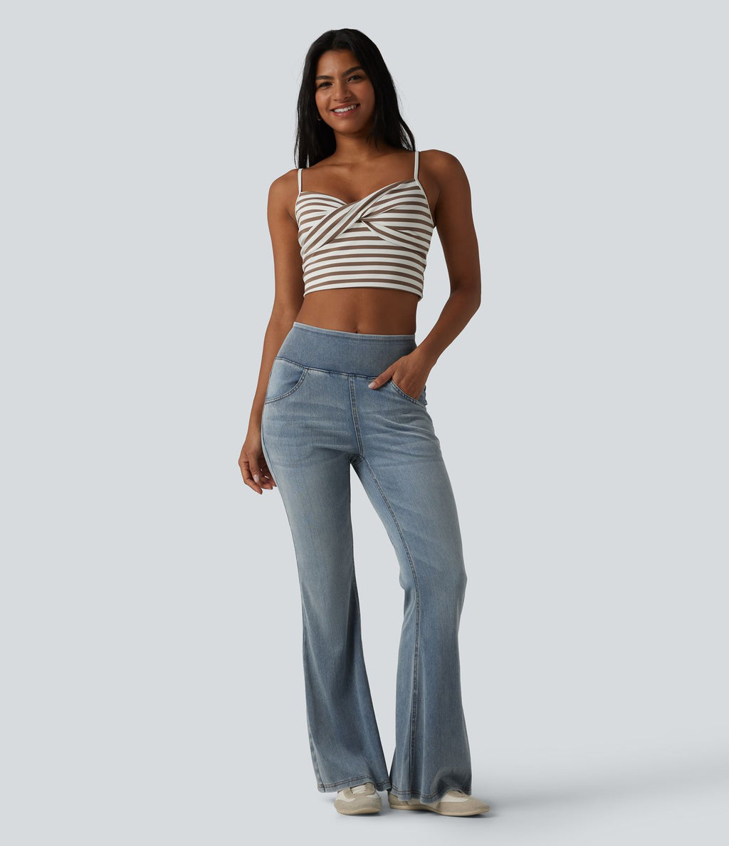 Halara Flex™ Jean évasé décontracté taille mi-haute en lyocell délavé avec poches