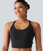Débardeur de yoga SoftlyZero™ dos nu torsadé avec dentelle contrastée, coussinets amovibles et protection solaire UPF 50+