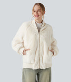 Veste bomber sherpa zippée à manches longues avec poches