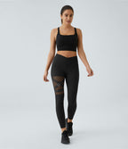 Legging yoga croisé taille haute avec mesh contrastant et boucle décorative DayStretch