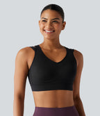 Brassière de sport de running maintien fort col V dos nu avec boucle ajustable et coussinets non amovibles