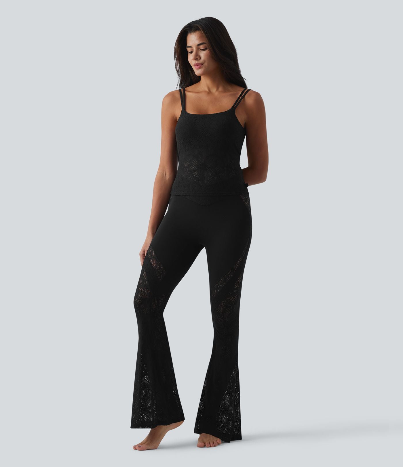 Débardeur yoga SoftlyZero™ col U dos nu torsadé dentelle avec brassière intégrée - longueur extended