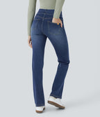 Halara Flex™ Jean bootcut décontracté extensible délavé taille haute à poches multiples
