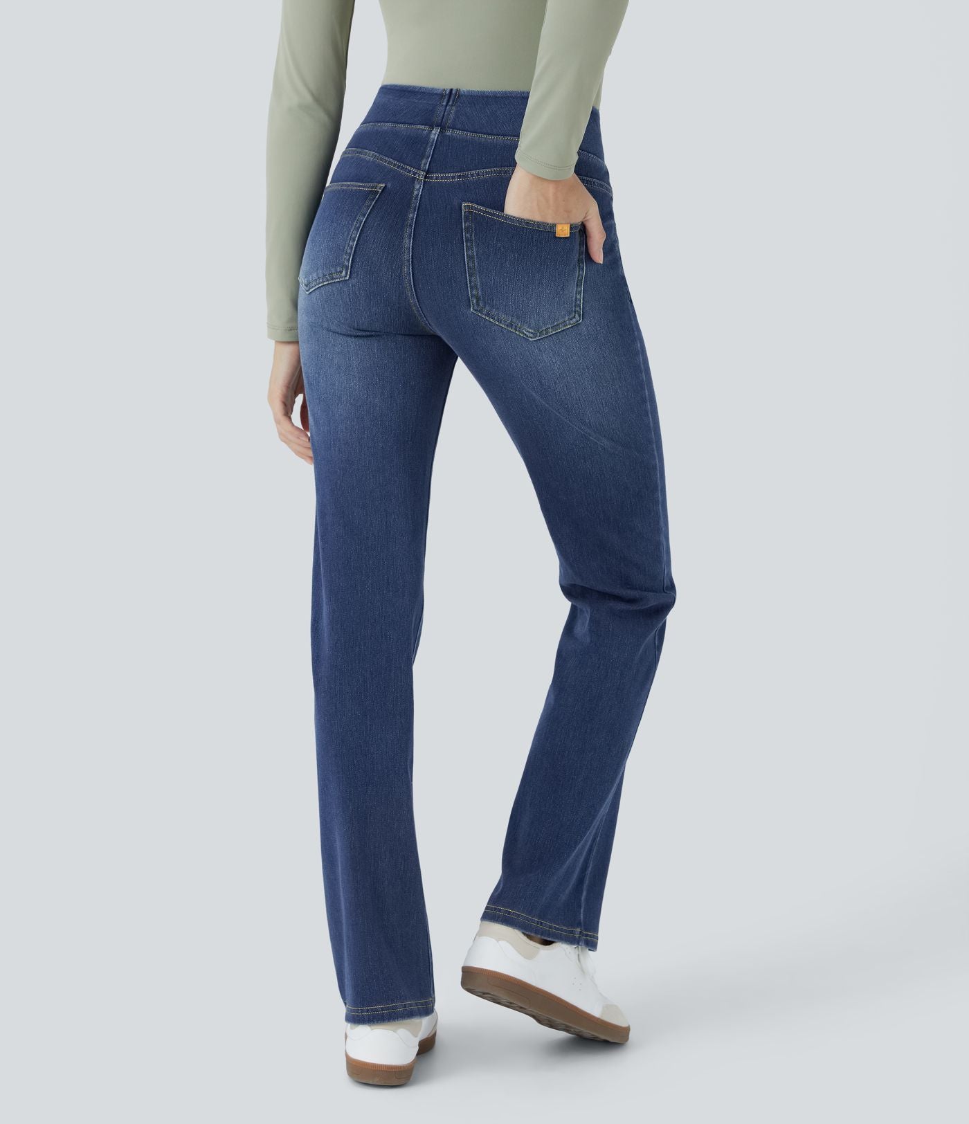 Halara Flex™ Jean bootcut décontracté extensible délavé taille haute à poches multiples