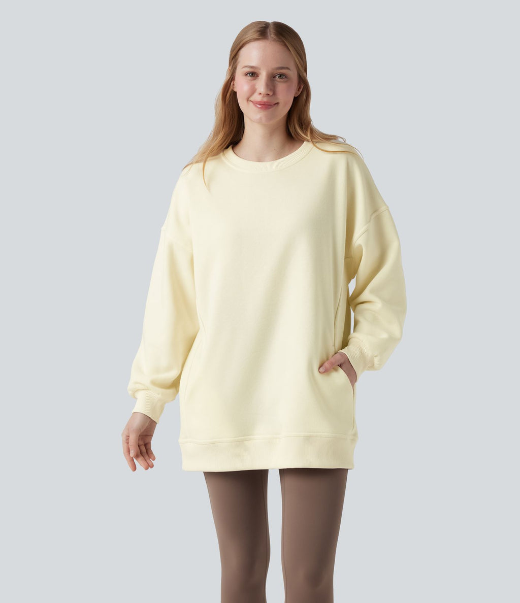 Sweat-shirt décontracté en polaire, col rond, manches longues, poches latérales, coupe oversize