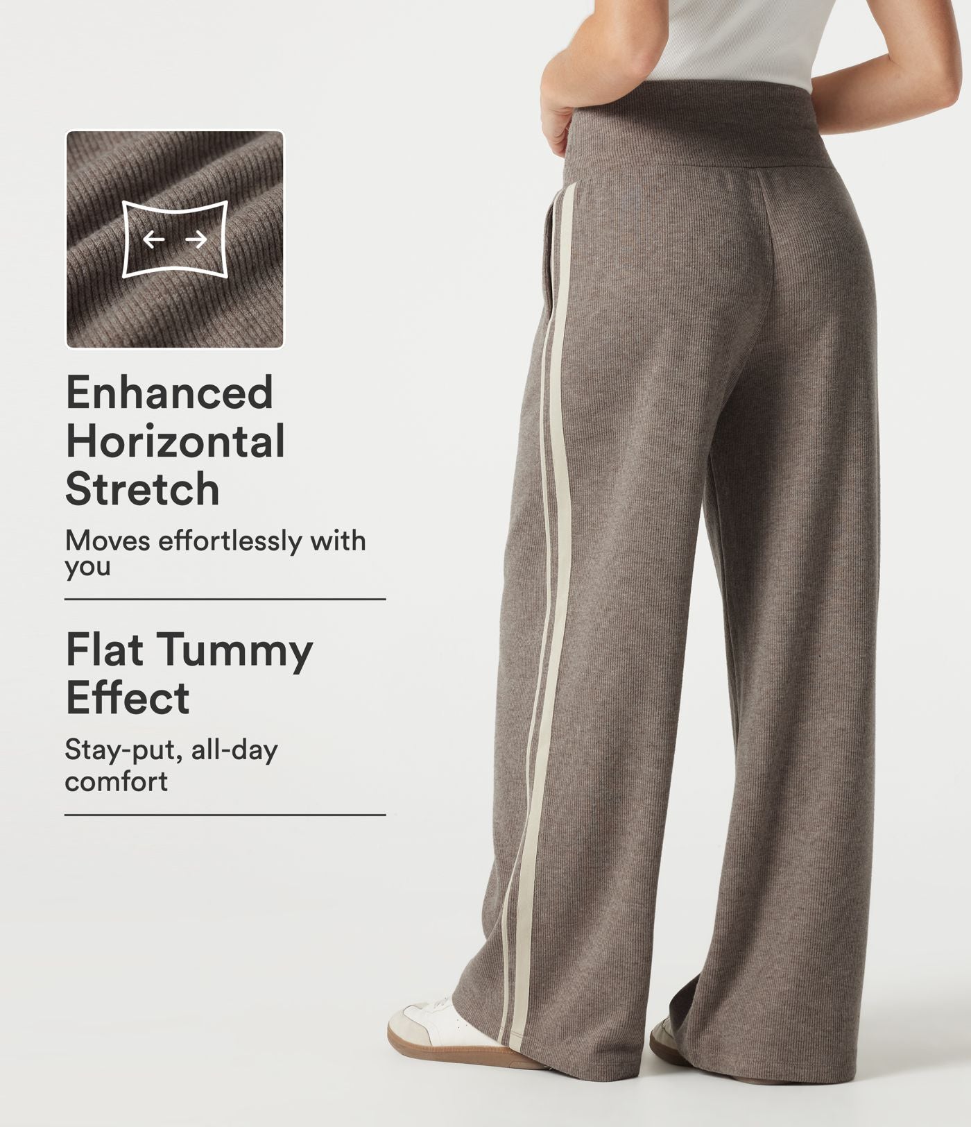 Pantalon baggy côtelé taille haute gainant avec cordon ajustable, bandes latérales et poches