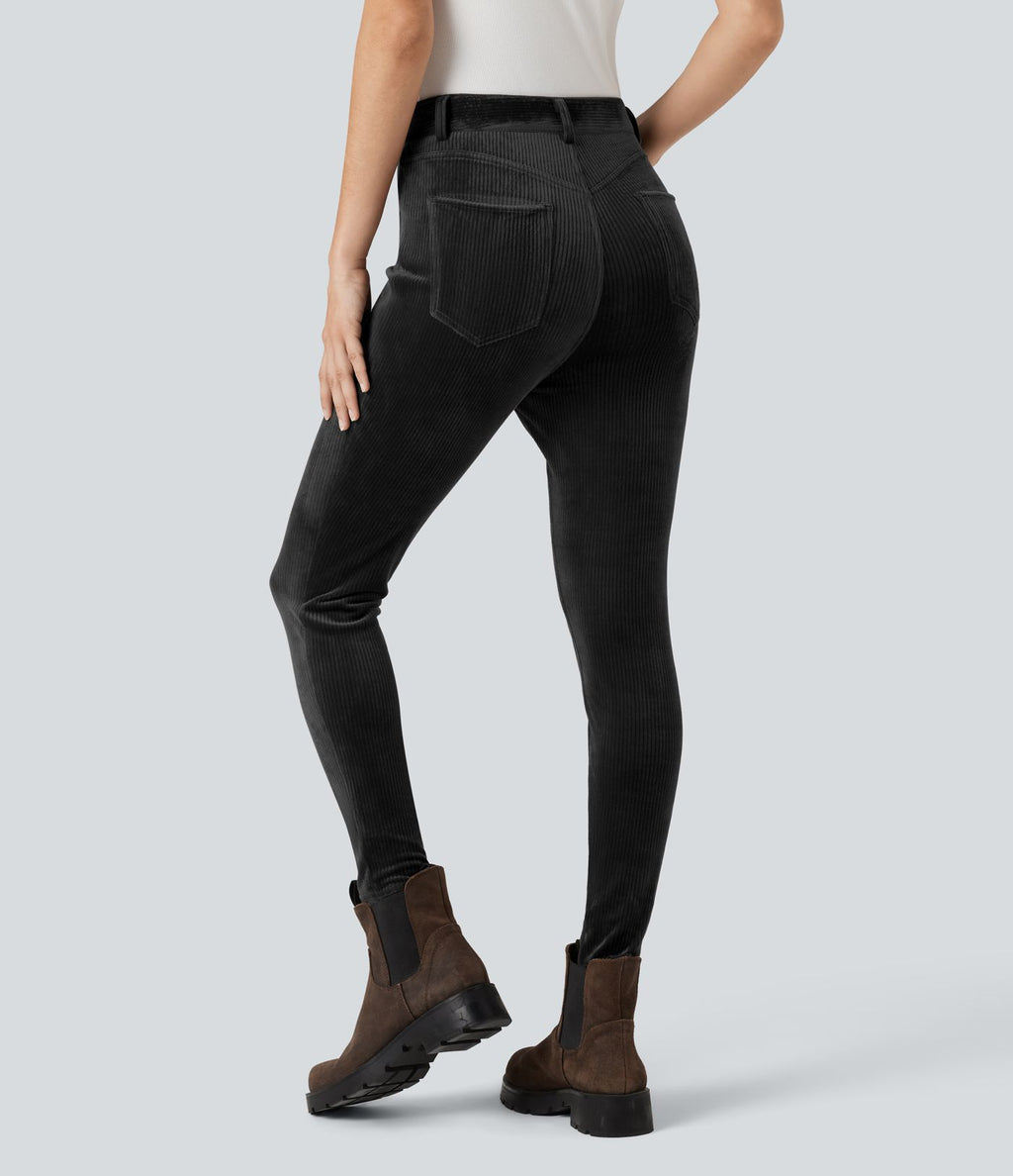 Pantalon velours côtelé taille haute avec poches