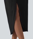 Robe midi col V manches chauve-souris ourlet tulipe torsadé