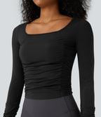 Haut de sport entraînement SoftlyZero™ Airy col carré manches longues froncé effet frais InstantCool
