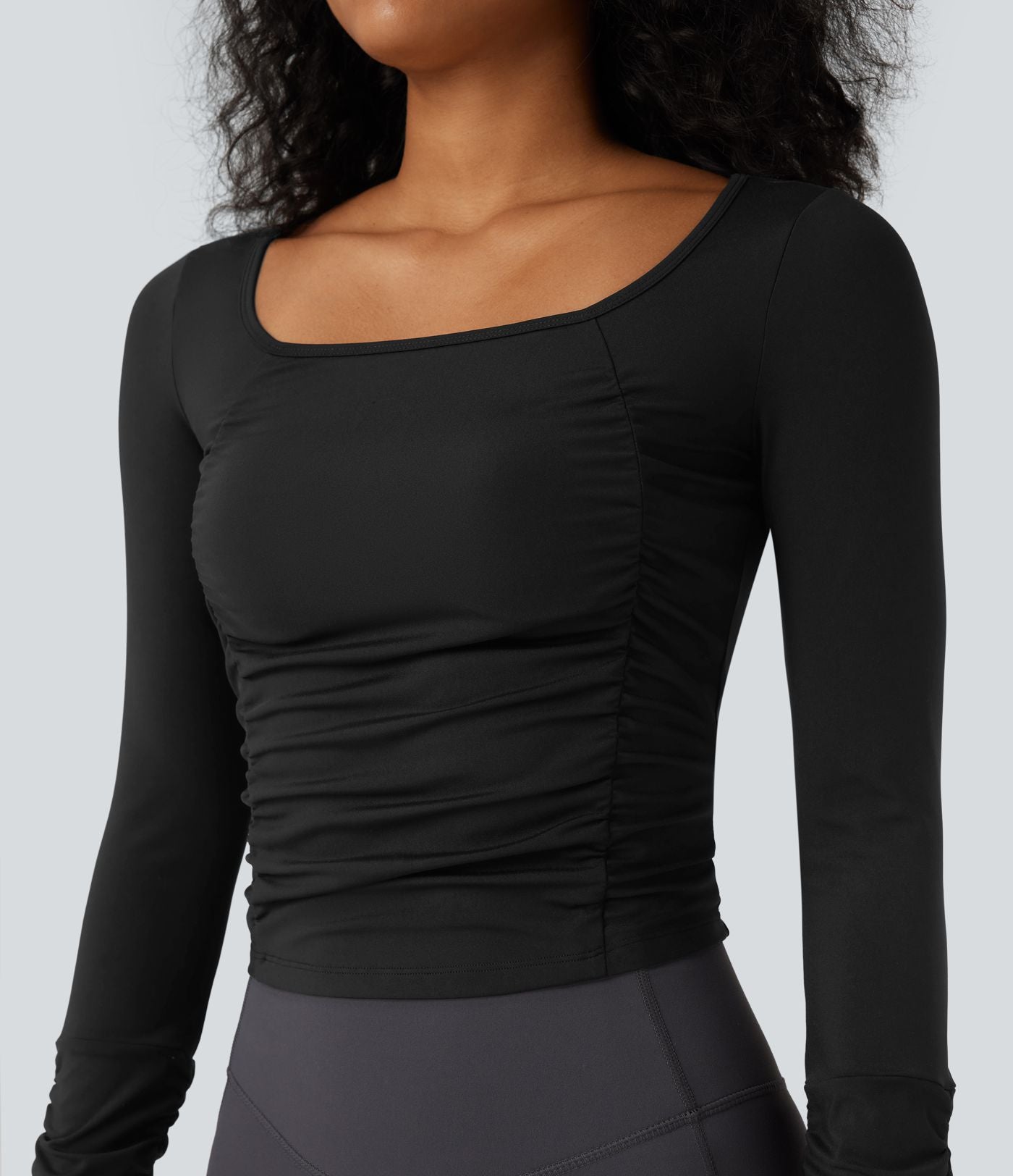 Haut de sport entraînement SoftlyZero™ Airy col carré manches longues froncé effet frais InstantCool