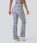 Pantalon décontracté bootcut à carreaux cool touch, taille haute, avec poches