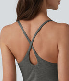 Combinaison décontractée chinée sans manches à dos croisé et soutien-gorge intégré, avec poches - Easy Peasy