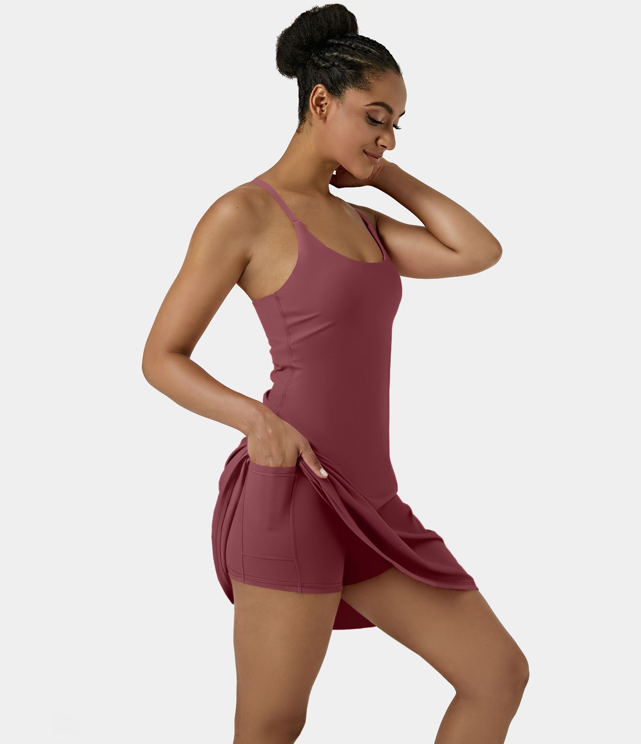 Softlyzero™ Airy Robe Sport de Yoga Plus Longue Dos Nu Découp Bretelles Réglables et Poches