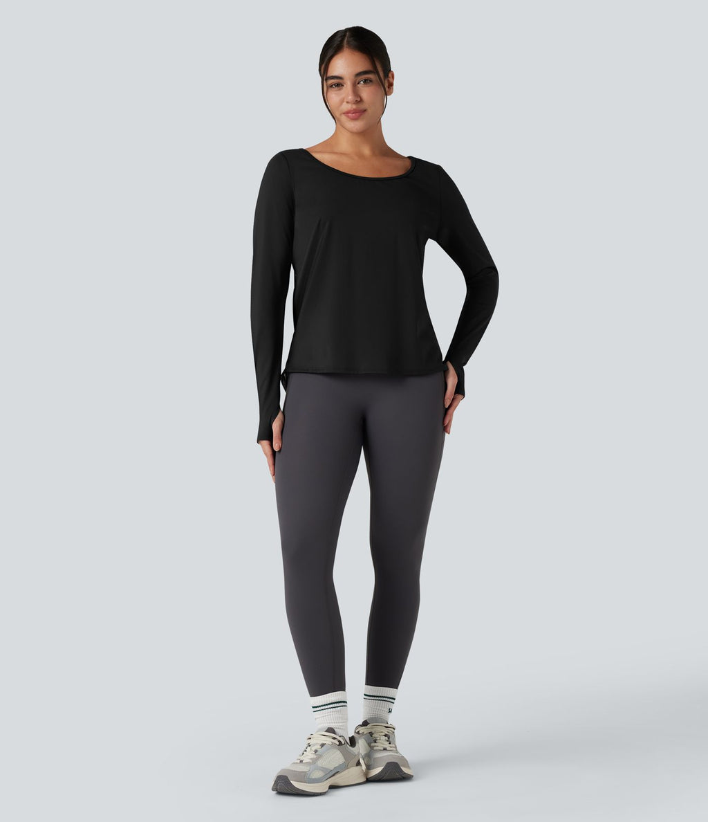 Top de sport yoga SoftlyZero™ Airy mesh contrastant à découpes manches longues avec trous pouces - UPF50+