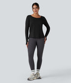Top de sport yoga SoftlyZero™ Airy mesh contrastant à découpes manches longues avec trous pouces - UPF50+