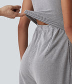 Combinaison sans manches col V à rayures avec brassière intégrée et poches – Édition Easy Peasy