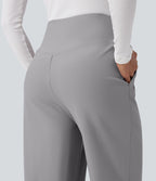 Pantalon tailleur ample taille haute en sergé Halara Flex™ avec poches