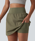 Jupe-short mini 2-en-1 taille haute ourlet arrondi avec poches pour la randonnée