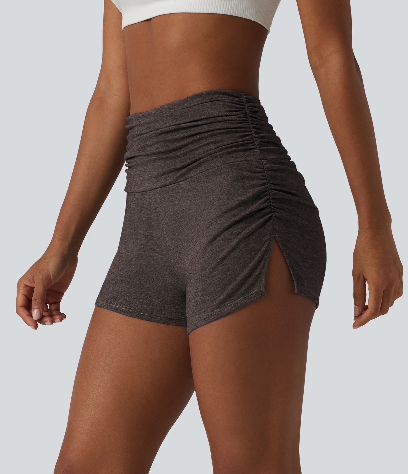 Short décontracté taille haute froncé avec sous-vêtement intégré 6,5 cm