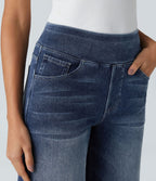 Halara Flex™ Jean Large Casual Taille Haute Poches Multiples Tricot Extensible Délavé