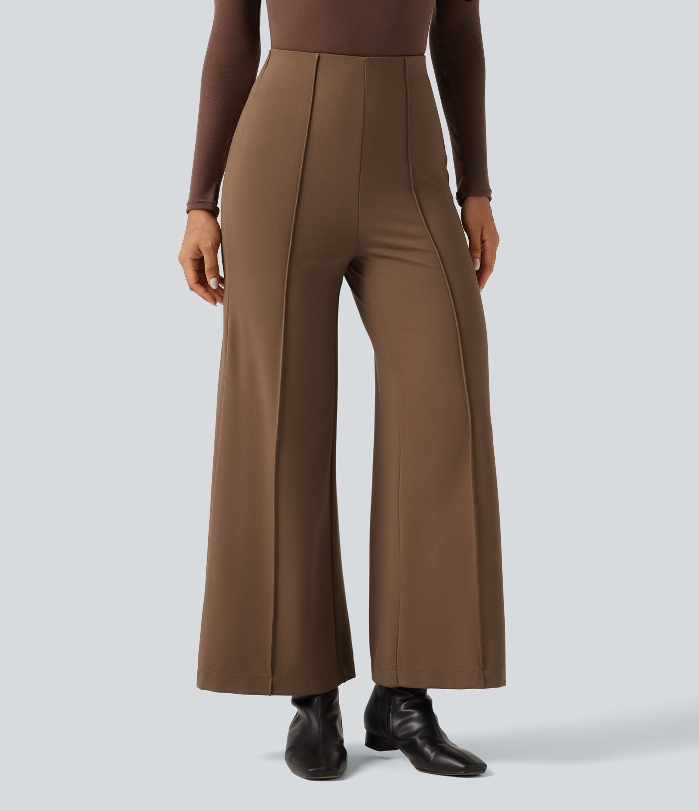 Pantalon large esprit bureau Halara Flex™ taille haute avec plis nervurés