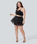 Taille haute Cordon Contraste Maille 2-en-1 Poche Latérale Fluide Mini Flare Décontracté Grande Taille Jupe