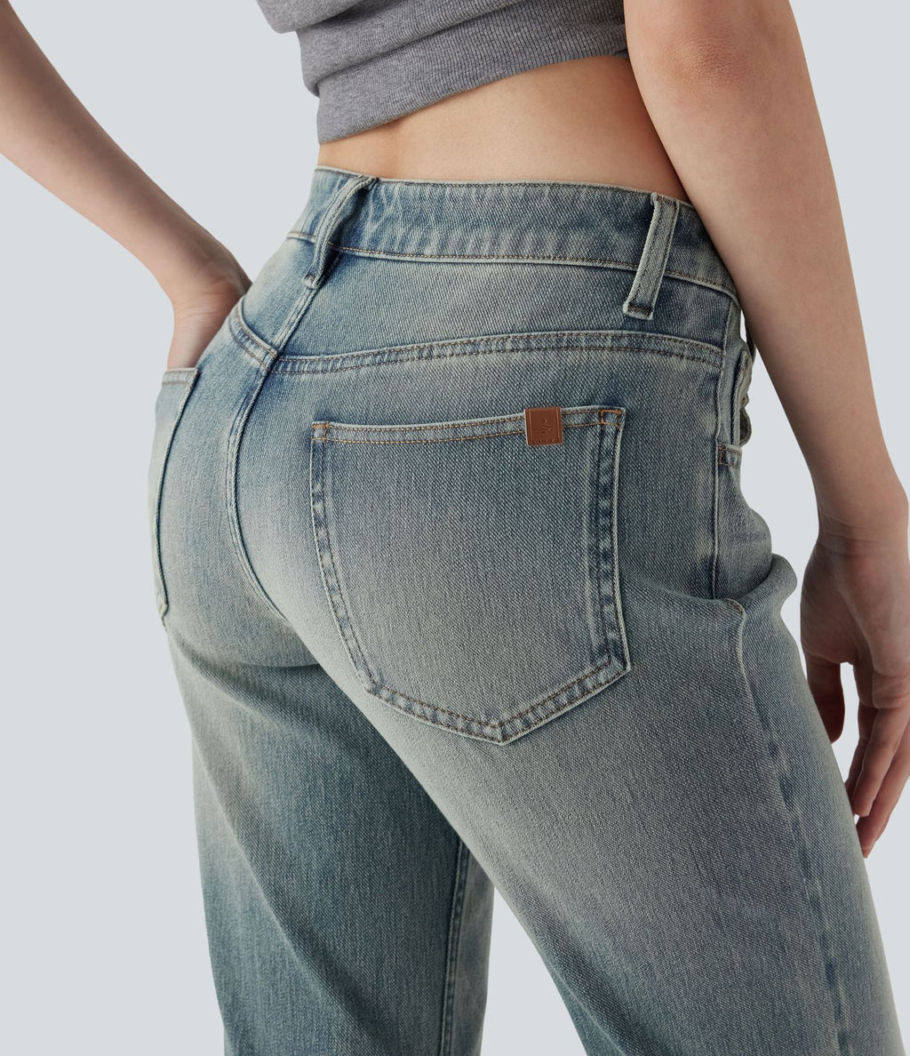 Jean bootcut délavé taille basse Halara Flex™ à poches multiples