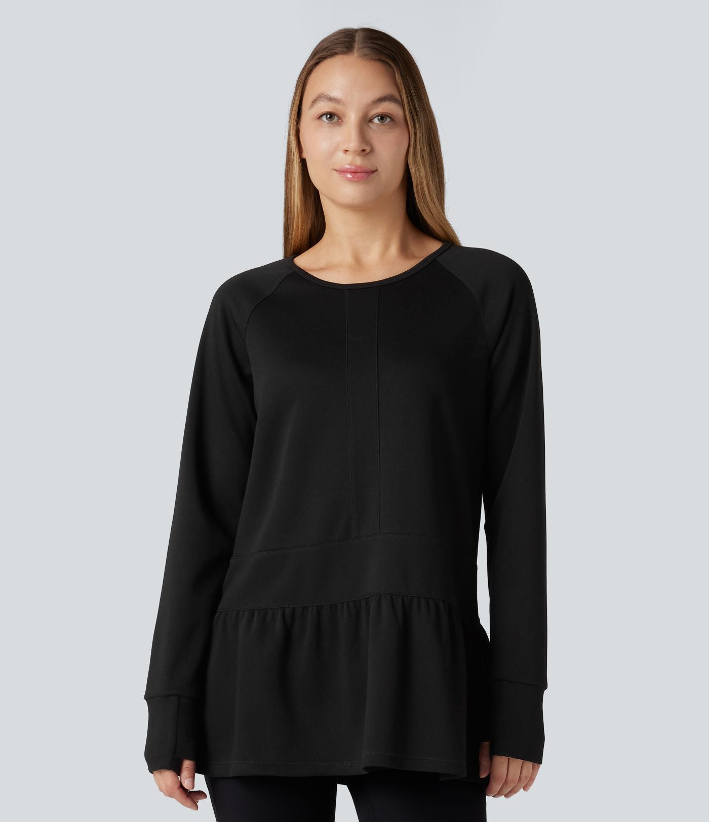Sweat-shirt col rond volants manches longues avec trous pouces