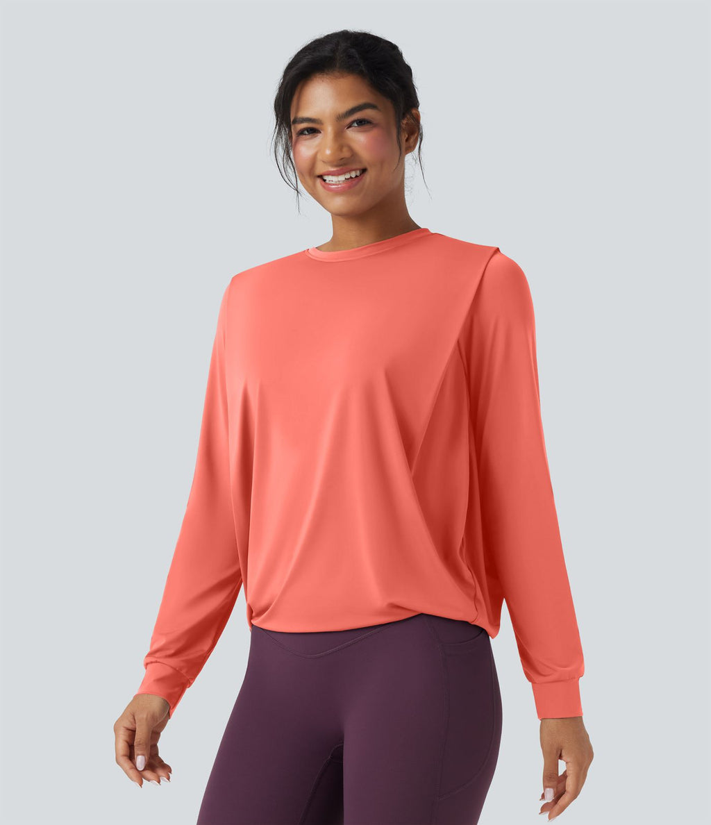 Haut de sport yoga col rond manches longues froncé - UPF50+