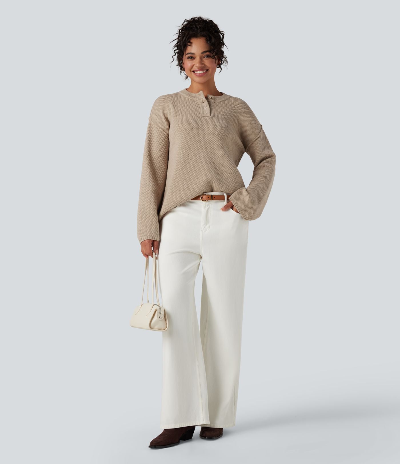 Pull gaufré col Henley manches longues