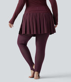 Legging-jupe grande taille à étriers de danse avec mesh contrastant plissé taille haute séchage rapide Breezeful™ et poches
