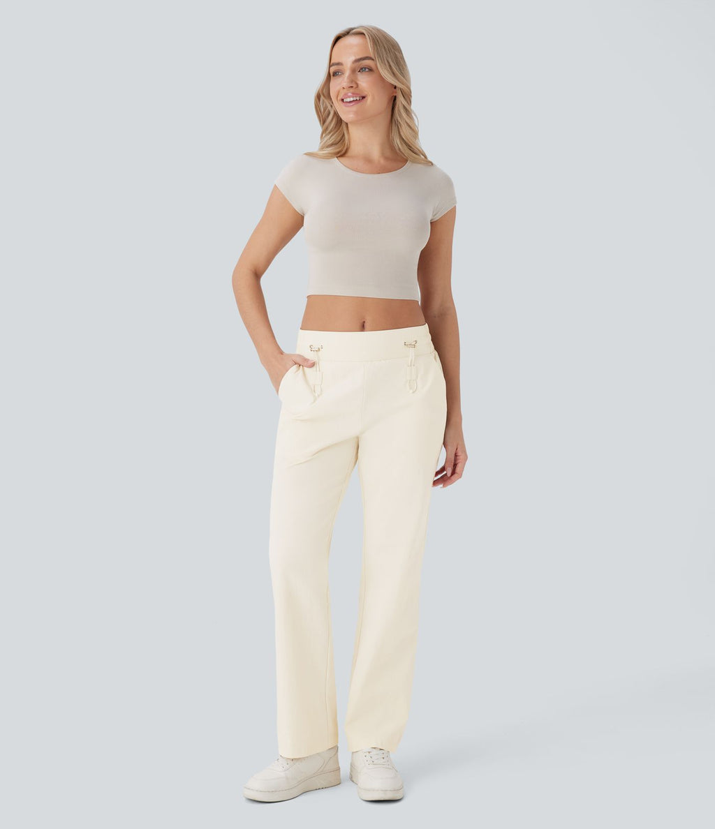 Pantalon décontracté résistant à l'usure, taille moyenne, cordon ajustable, poches latérales et coupe droite