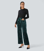 Pantalon en Velours Taille Haute avec Bouton Multipoches Droites