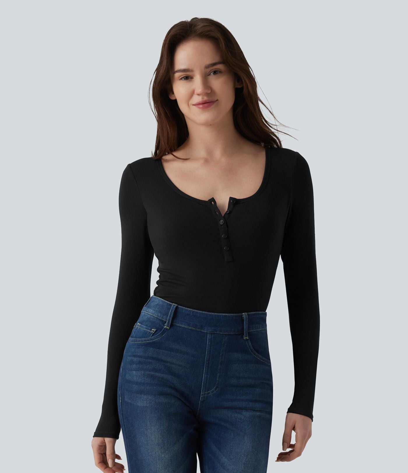T-shirt casual ajusté manches longues col tunisien côtelé