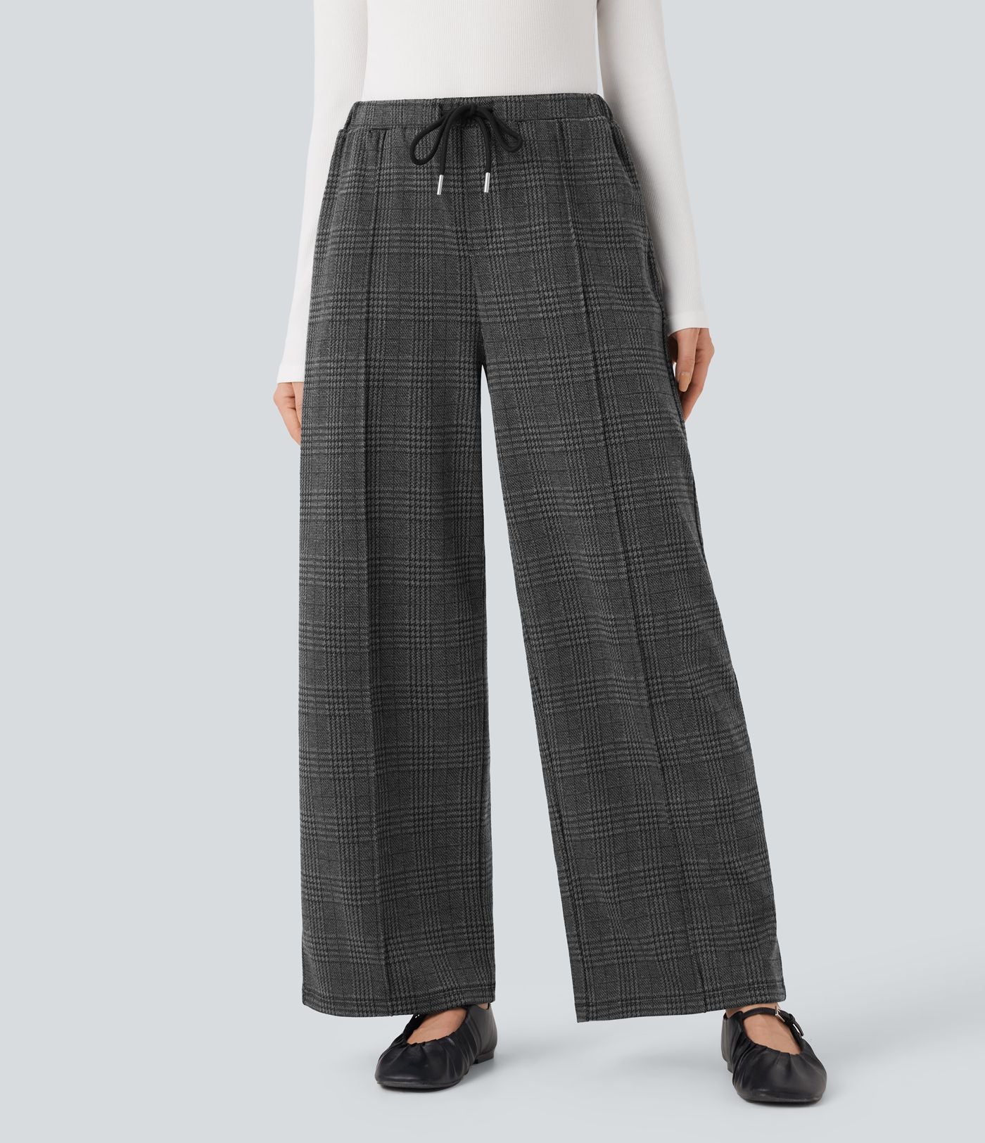 Pantalon tailleur droit Halara Flex™ taille mi-haute à carreaux avec cordon et poches