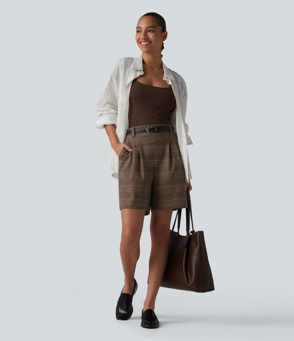 Short de travail ample à carreaux taille haute avec poches