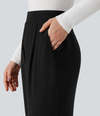 Pantalon taille haute large thermique confortable avec poches